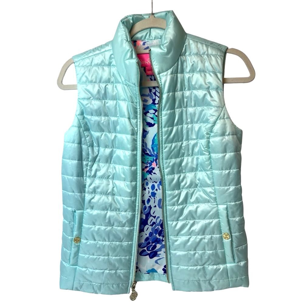 Lilly Pulitzer Elyn Puffer Vest Whisper Blue Quilted Full Zip NWT XS